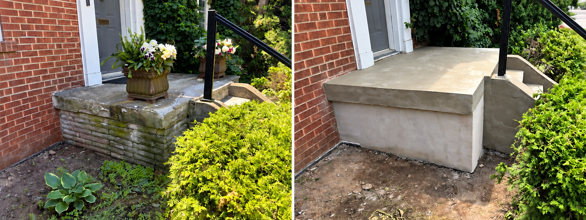 Illustrative concrete walkway and steps at a townhouse property