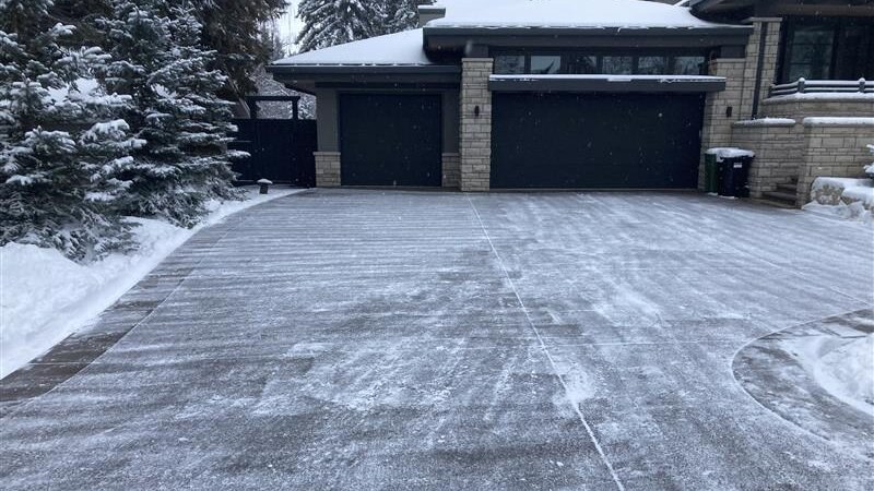 Illustrative snow-covered townhouse entrances